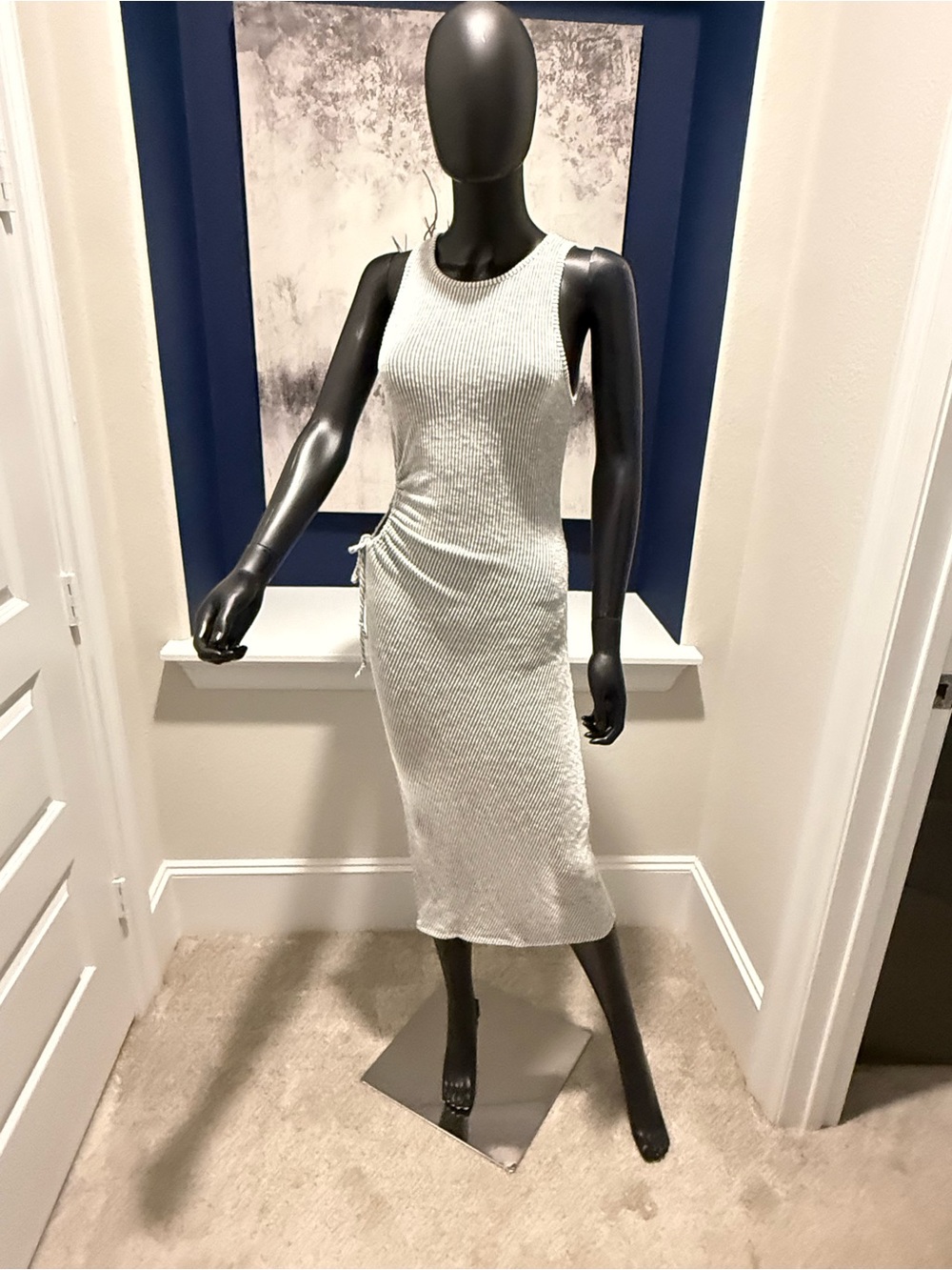 Sleeveless Ribbed Midi Dress in Light Gray